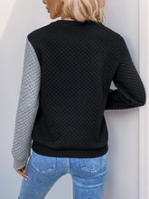 Perfee Decorative Button Contrast Long Sleeve Sweatshirt OutfitFlow